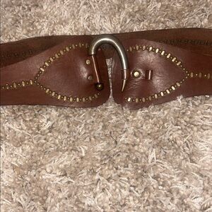 Calleen Cordero Brown Leather Studded Waist Belt Size 34